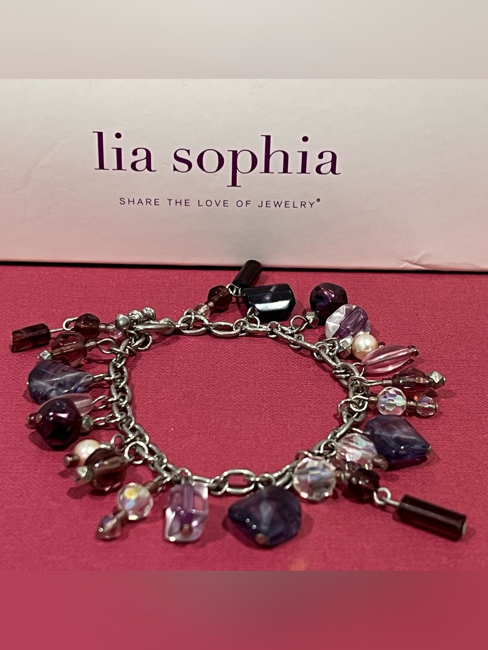 Lia Sophia Purple and Silver Multi-Bead Charm Bracelet